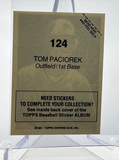 1981 Topps Stickers Tom Paciorek Baseball Card #124 NM-Mint FREE SHIPPING