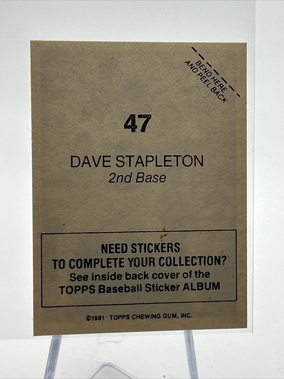 1981 Topps Stickers Dave Stapleton Baseball Card #47 NM-Mint FREE SHIPPING