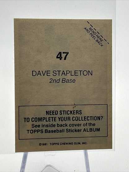 1981 Topps Stickers Dave Stapleton Baseball Card #47 NM-Mint FREE SHIPPING