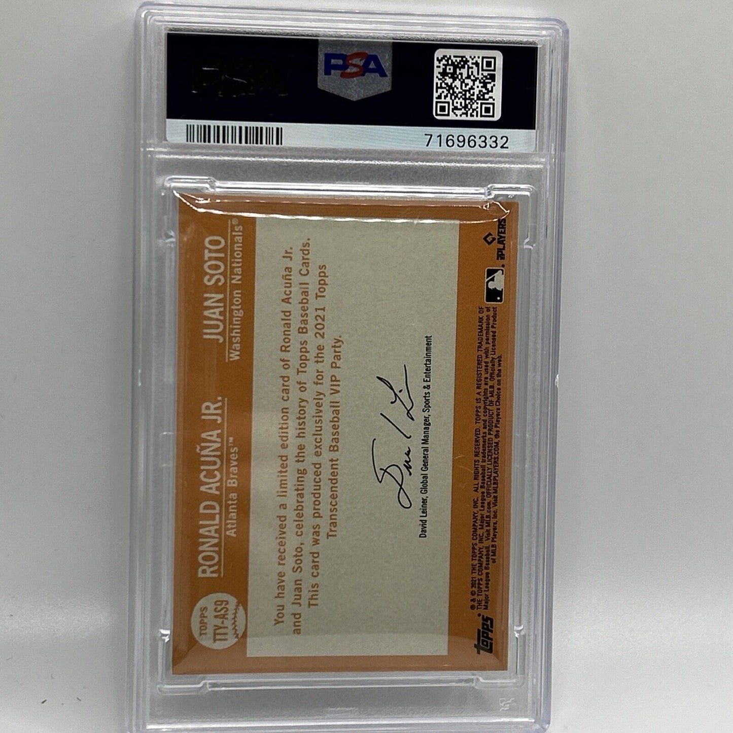 2022 Topps Transcendent VIP Juan Soto Ronald Acuna Jr. Card #AS9 PSA 10 35/95