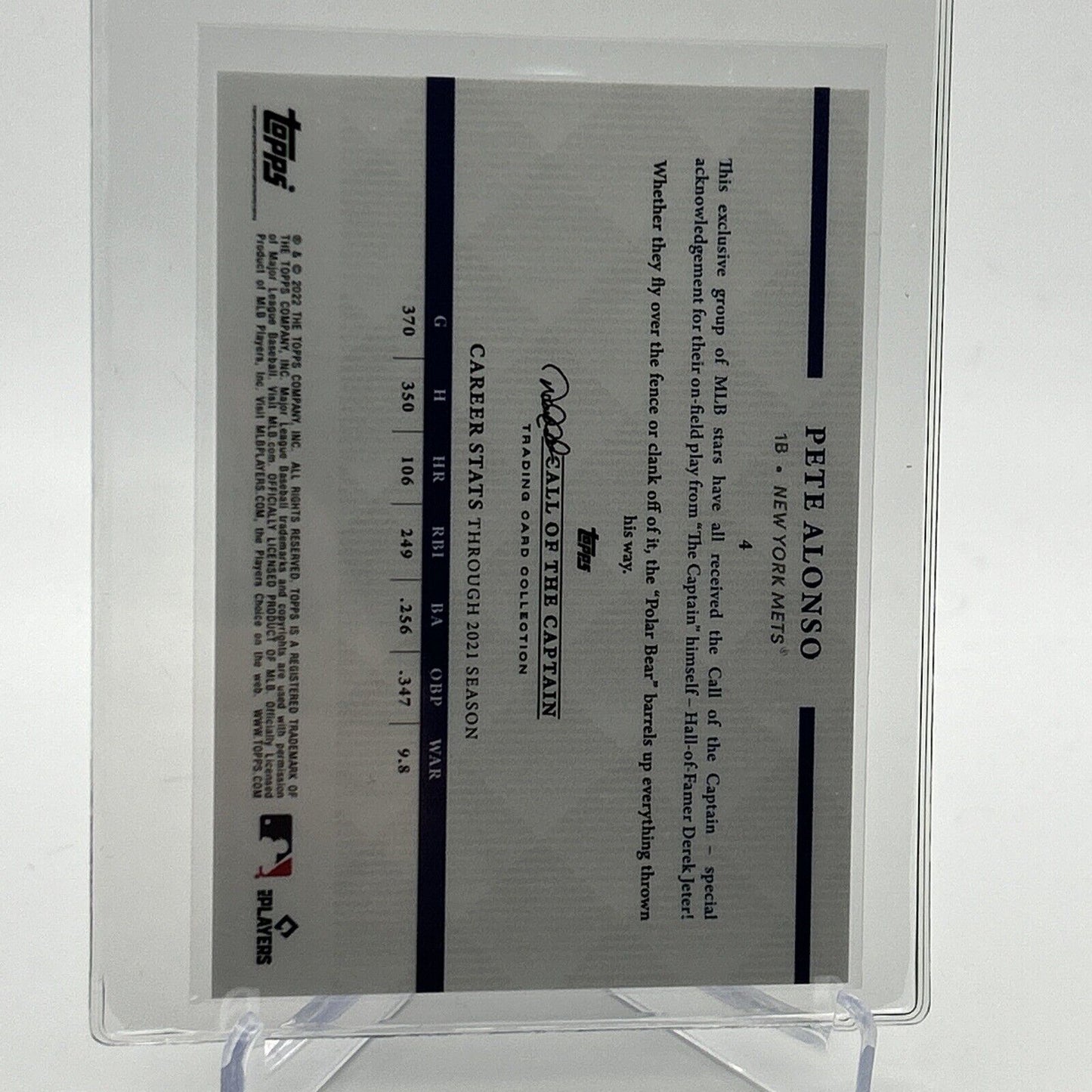 2022 Topps x Derek Jeter Pete Alonso Baseball Card #4 Mint FREE SHIPPING