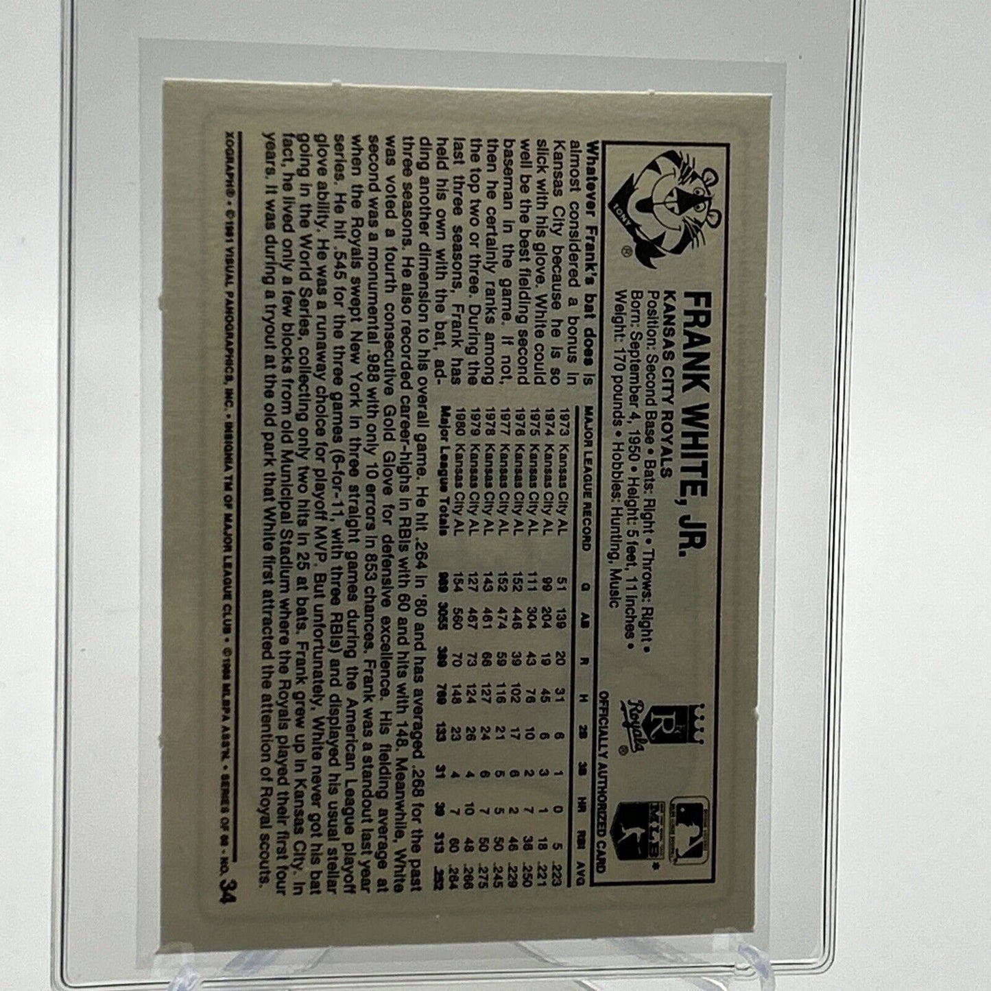 1981 Kellogg's Frank White Baseball Card #34 NM-Mint FREE SHIPPING