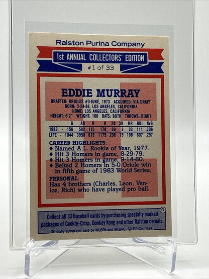 1984 Topps Ralston Purina Eddie Murray Baseball Card #1 NM-Mint FREE SHIPPING