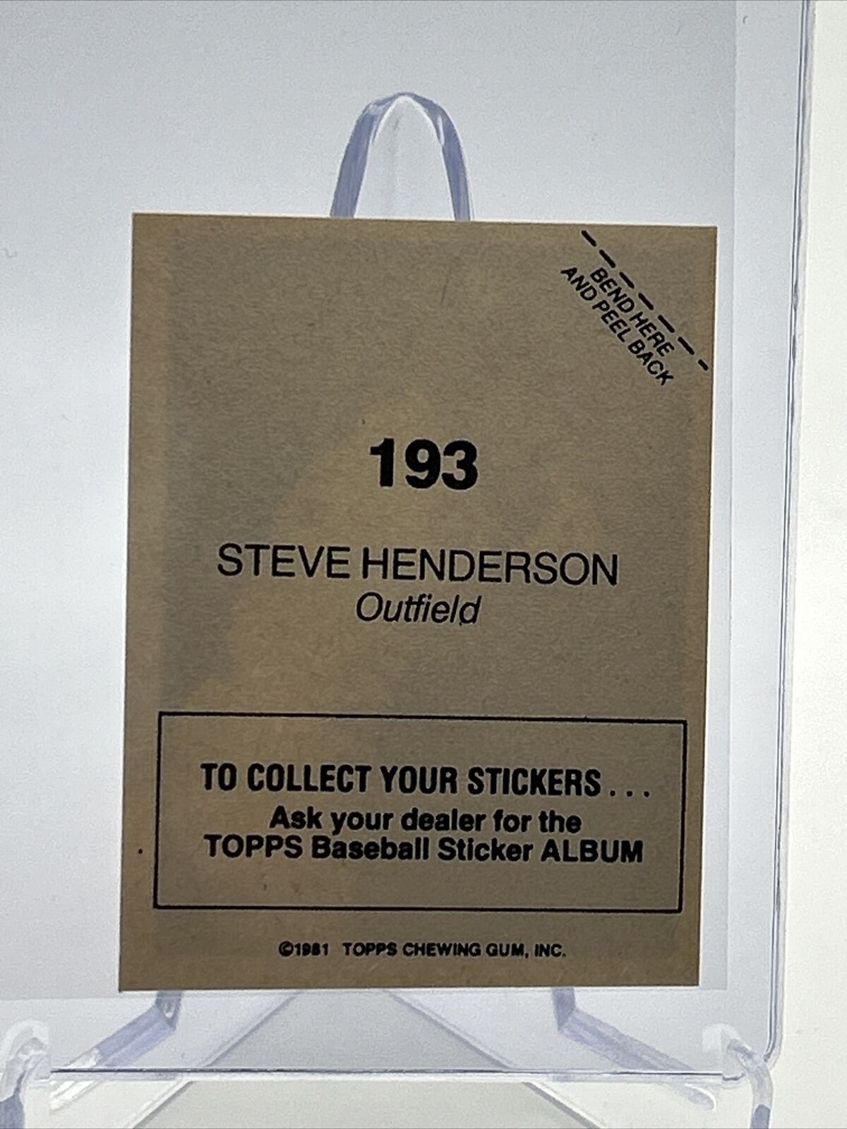 1981 Topps Stickers Steve Henderson Baseball Card #193 NM-Mint FREE SHIPPING