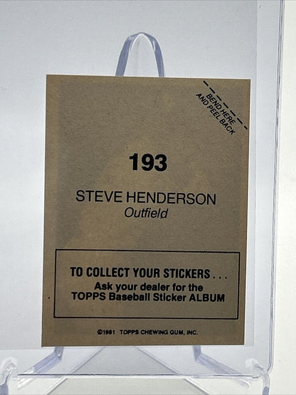 1981 Topps Stickers Steve Henderson Baseball Card #193 NM-Mint FREE SHIPPING