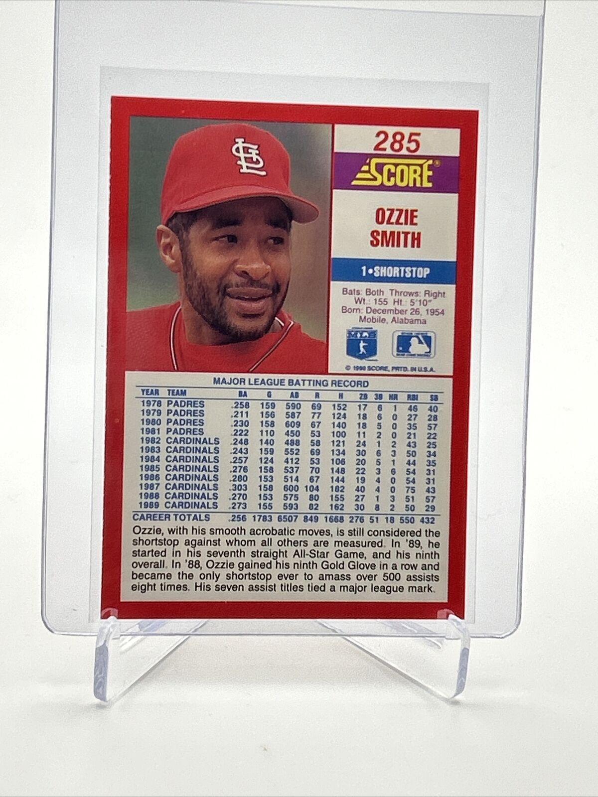 1990 Score Ozzie Smith Baseball Card #285 Mint FREE SHIPPING