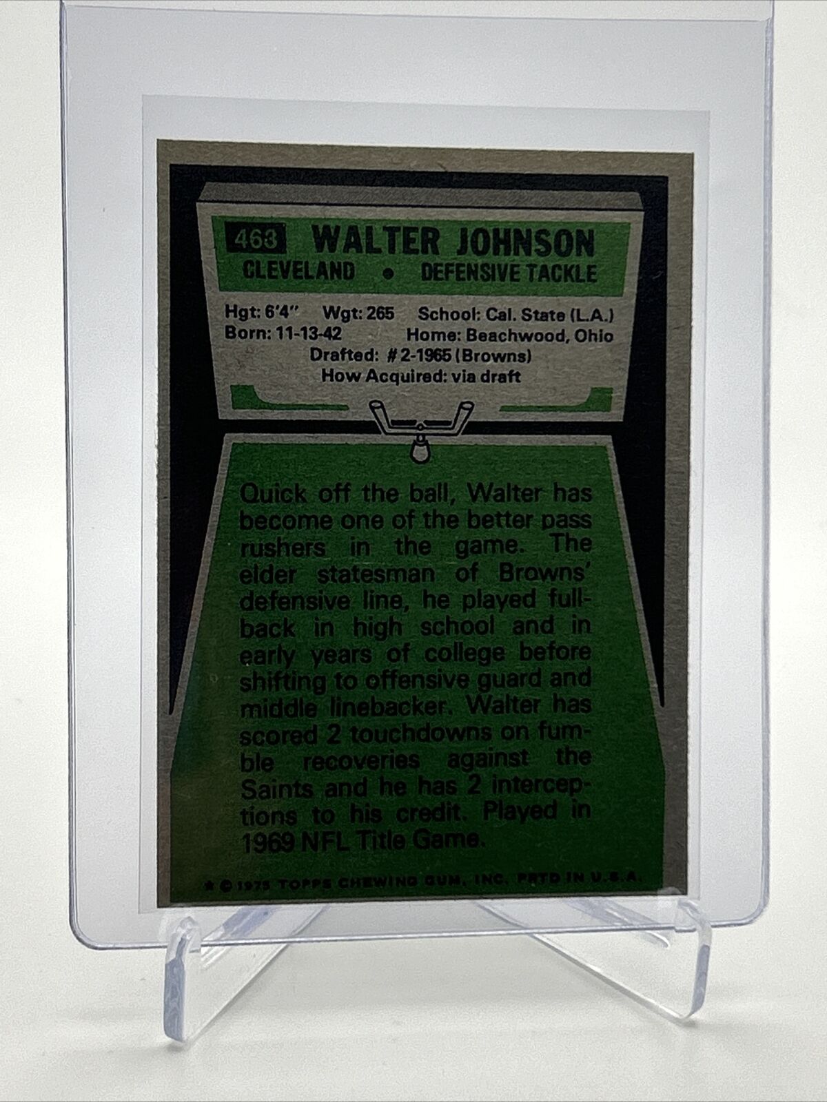 1975 Topps Walter Johnson Football Card #463 NM Quality FREE SHIPPING