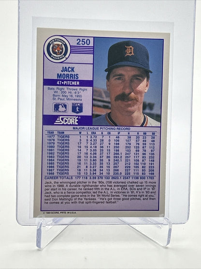 1989 Score Jack Morris Baseball Card #250 Mint FREE SHIPPING