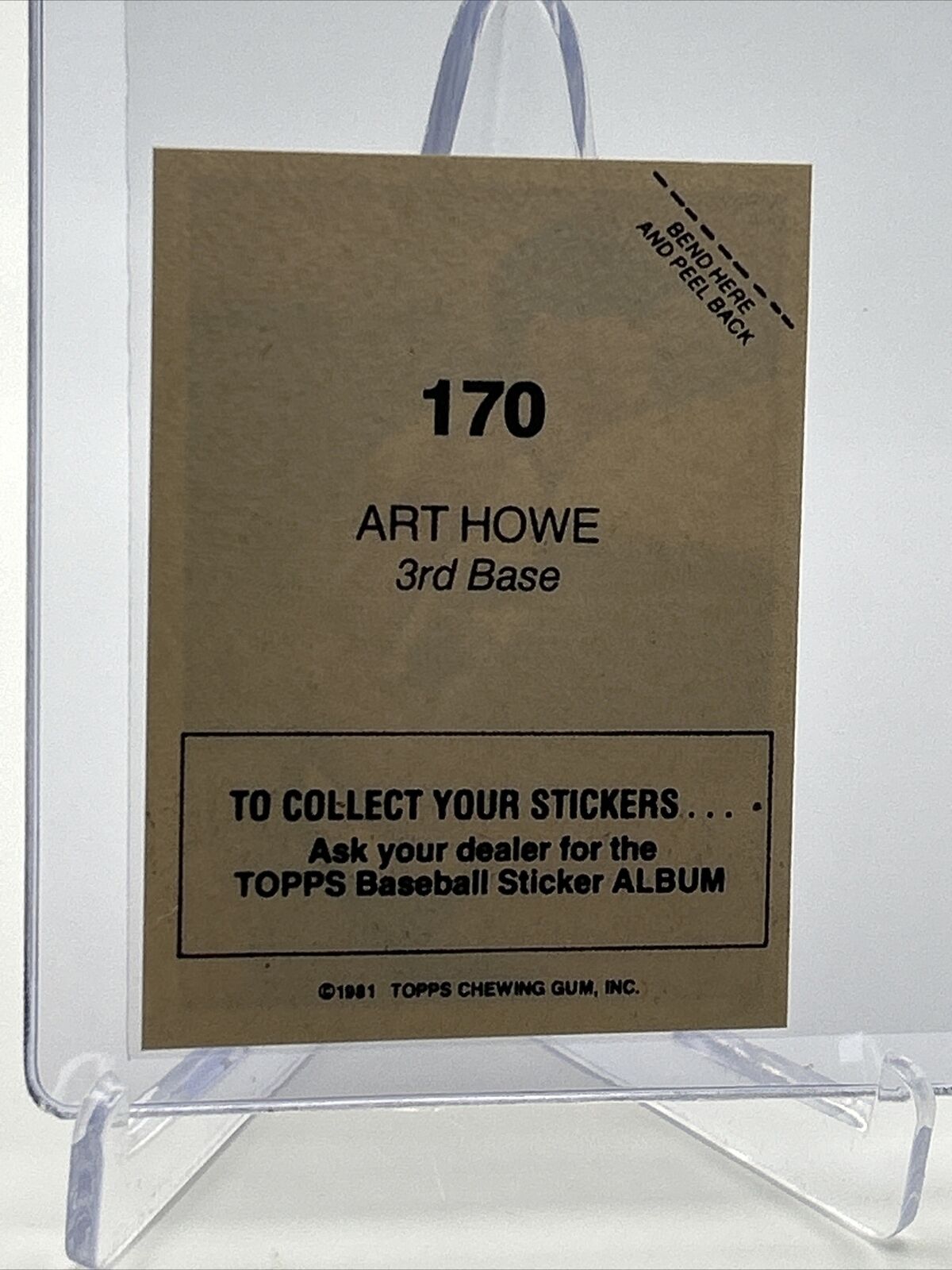 1981 Topps Stickers Art Howe Baseball Card #170 NM-Mint FREE SHIPPING
