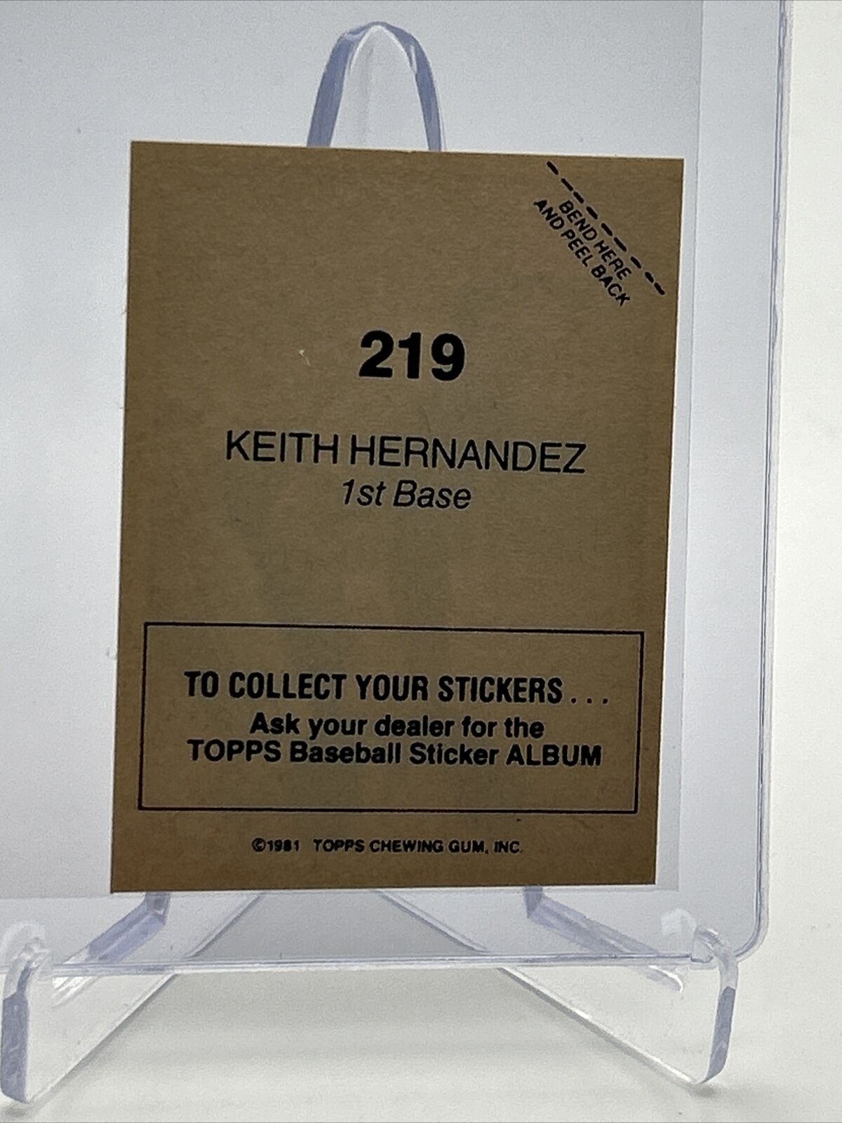 1981 Topps Stickers Keith Hernandez Baseball Card #219 NM-Mint FREE SHIPPING
