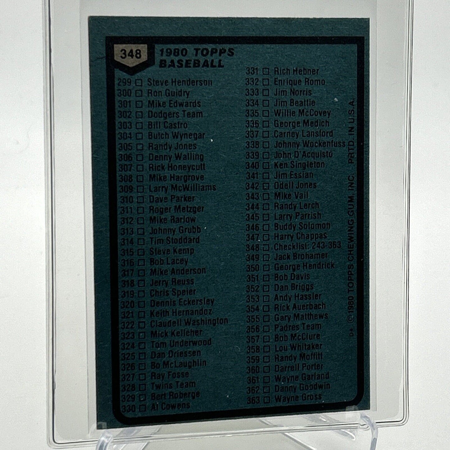 1980 Topps Checklist: 243-363 Baseball Card #348 NM-Mint FREE SHIPPING
