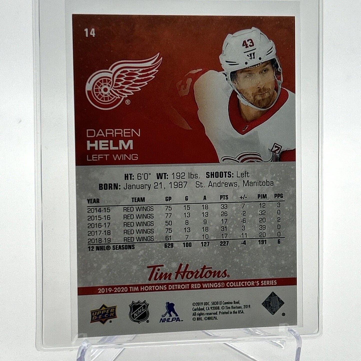 2019-20 Upper Deck Tim Hortons Darren Helm Hockey Card #14 Mint FREE SHIPPING