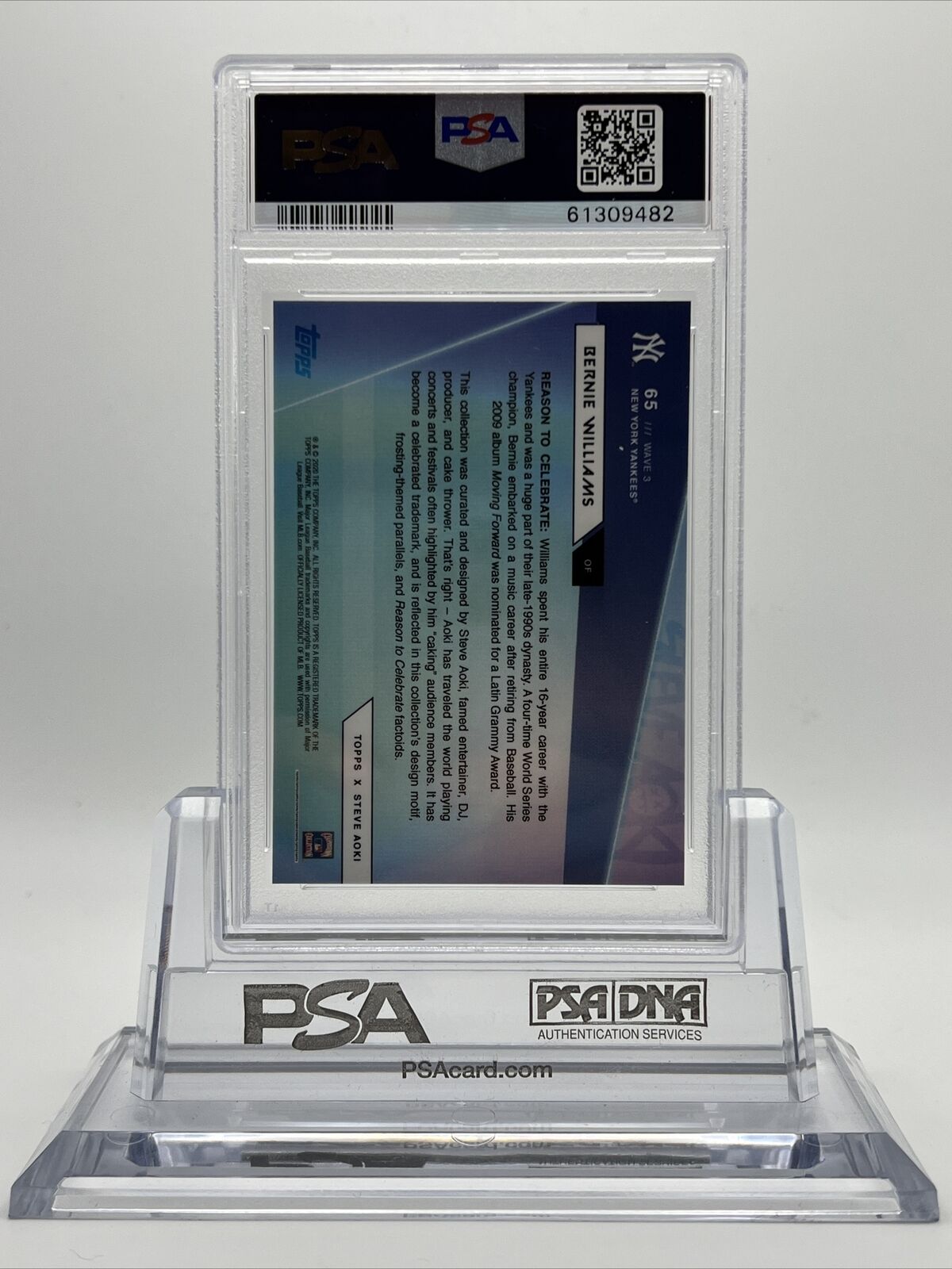 2020 Topps X Steve Aoki Bernie Williams Baseball Card #65 PSA 9