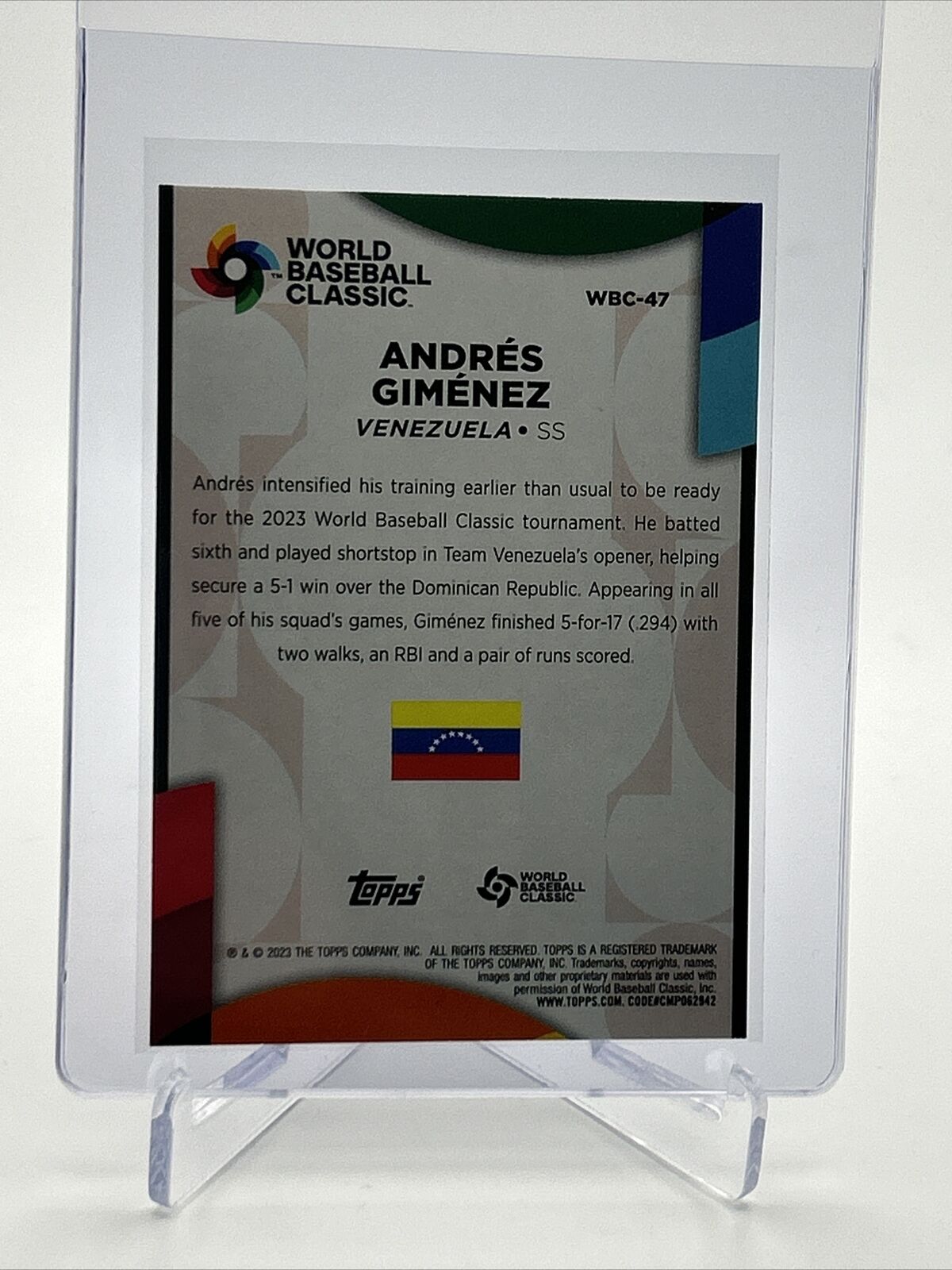 2023 Topps World Baseball Classic Stars Andres Gimenez #WBC-47 FREE SHIPPING