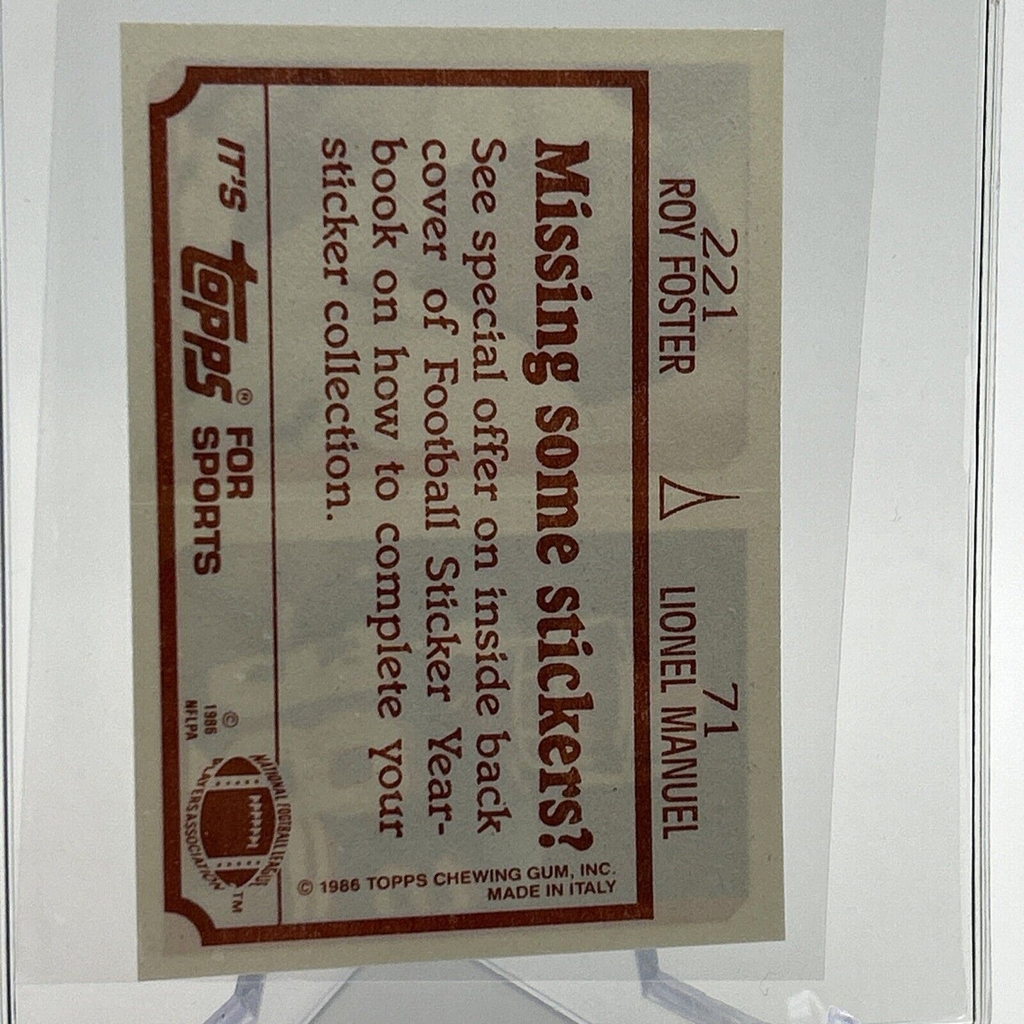 1986 Topps Lionel Manuel/Roy Foster Sticker Card #71/221 NM-MT FREE SHIPPING