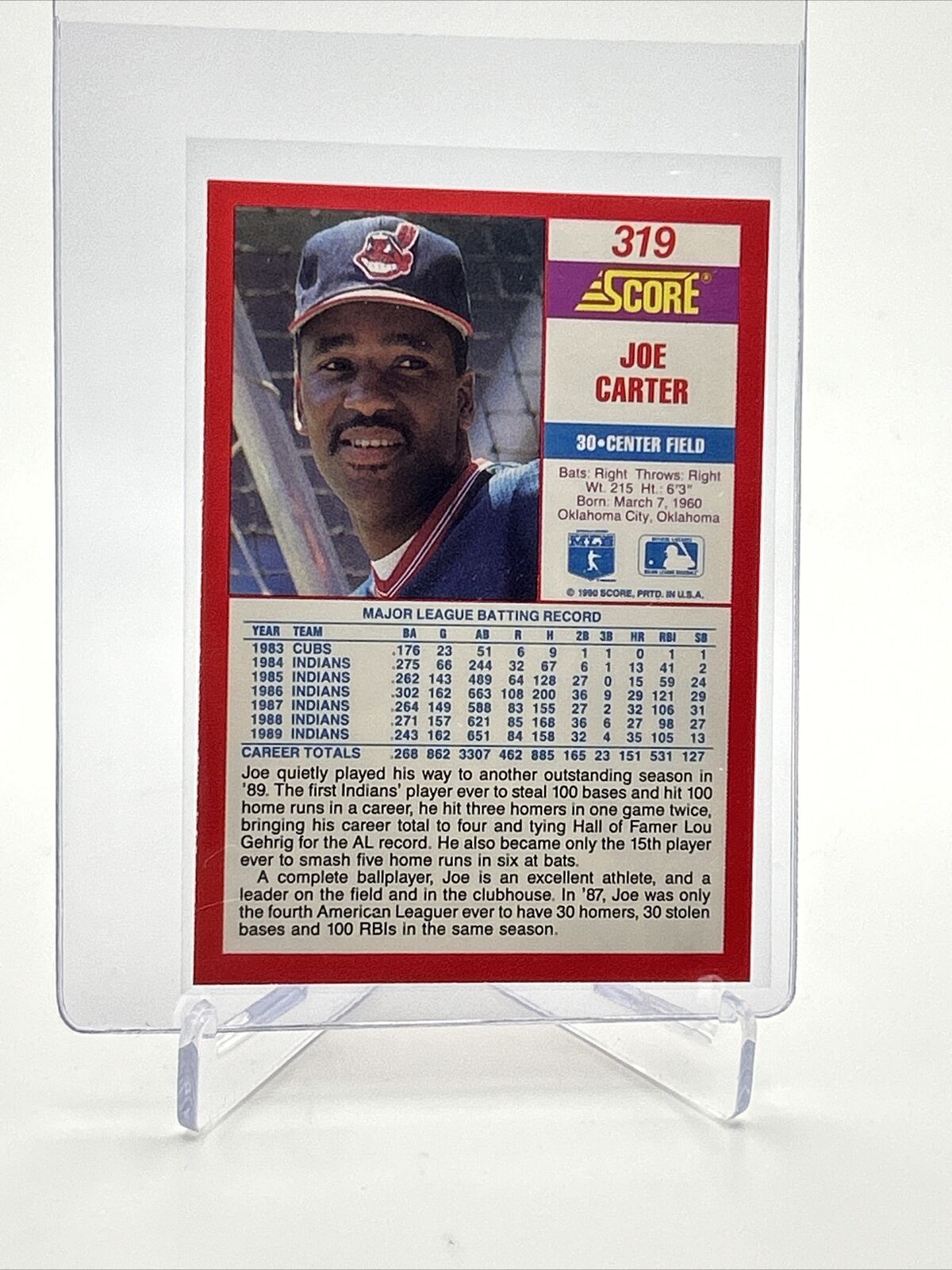 1990 Score Joe Carter Baseball Card #319 Mint FREE SHIPPING