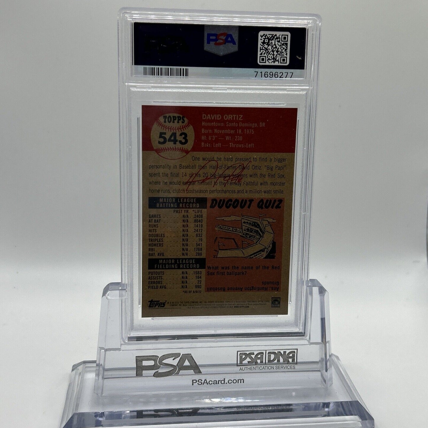 2022 Topps Living Set David Ortiz Baseball Card #543 PSA 10 Gem Mint