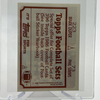 1986 Topps Phil Simms/Mark Duper Sticker Card #73/223 NM-MT FREE SHIPPING