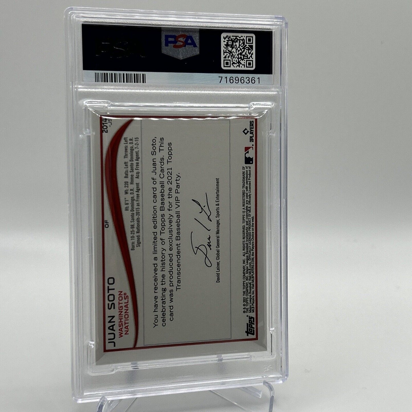 2022 Topps Transcendent VIP Party Juan Soto Baseball Card #2014 PSA 10 35/95