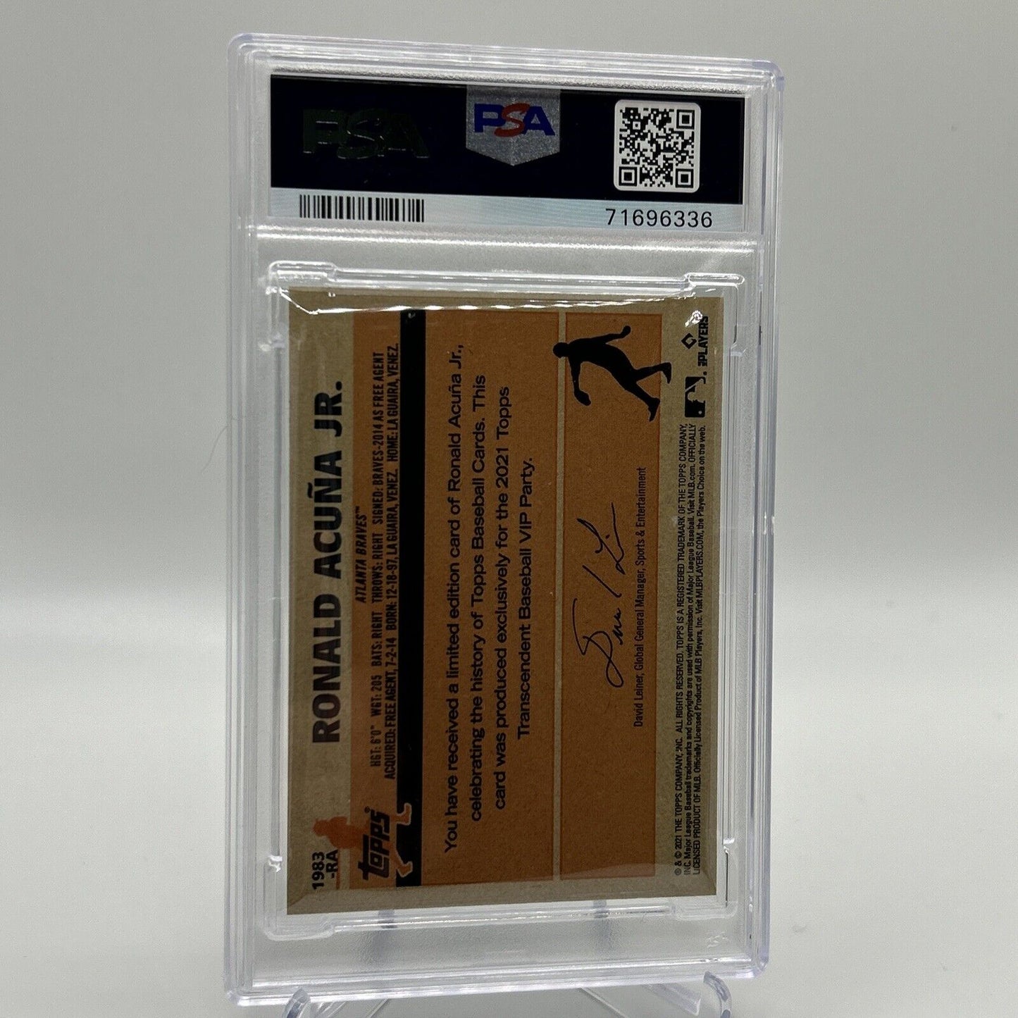 2022 Topps Transcendent VIP Party Ronald Acuna Jr. Card #1983 PSA 10 23/95