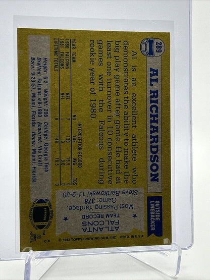 1982 Topps Al Richardson Football Card #289 NM-MT FREE SHIPPING