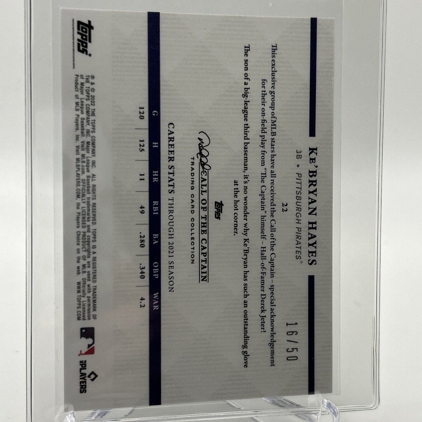 2022 Topps x Derek Jeter Ke'Bryan Hayes 16/50 Baseball Card #22 FREE SHIPPING