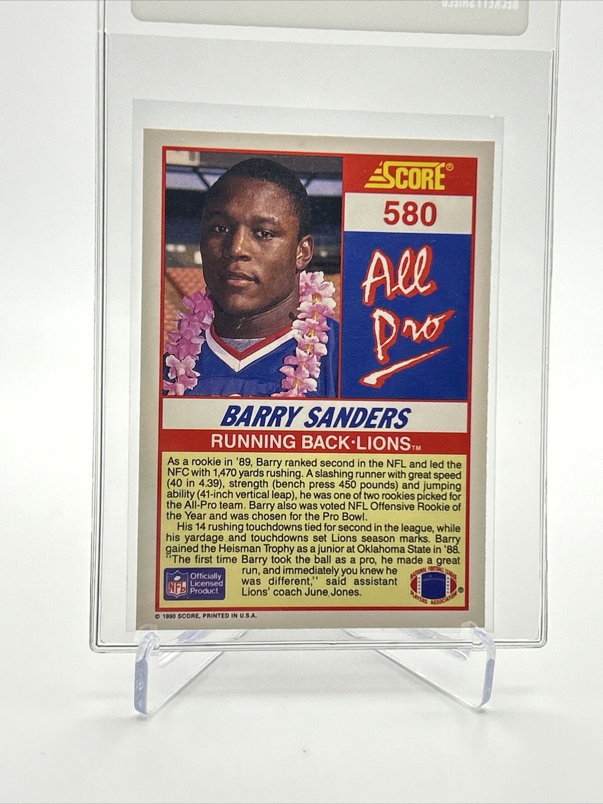 1990 Score Barry Sanders Football Card #580 NM-MT FREE SHIPPING