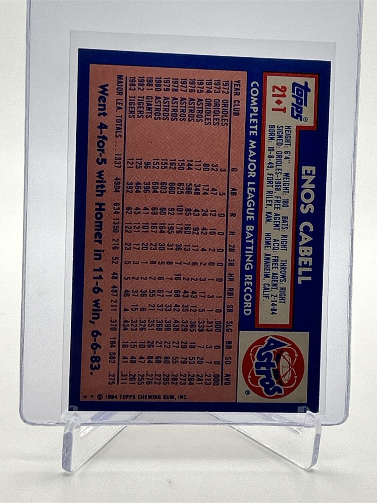 1984 Topps Traded TIFFANY Enos Cabell Card #21T NM-MT FREE SHIPPING