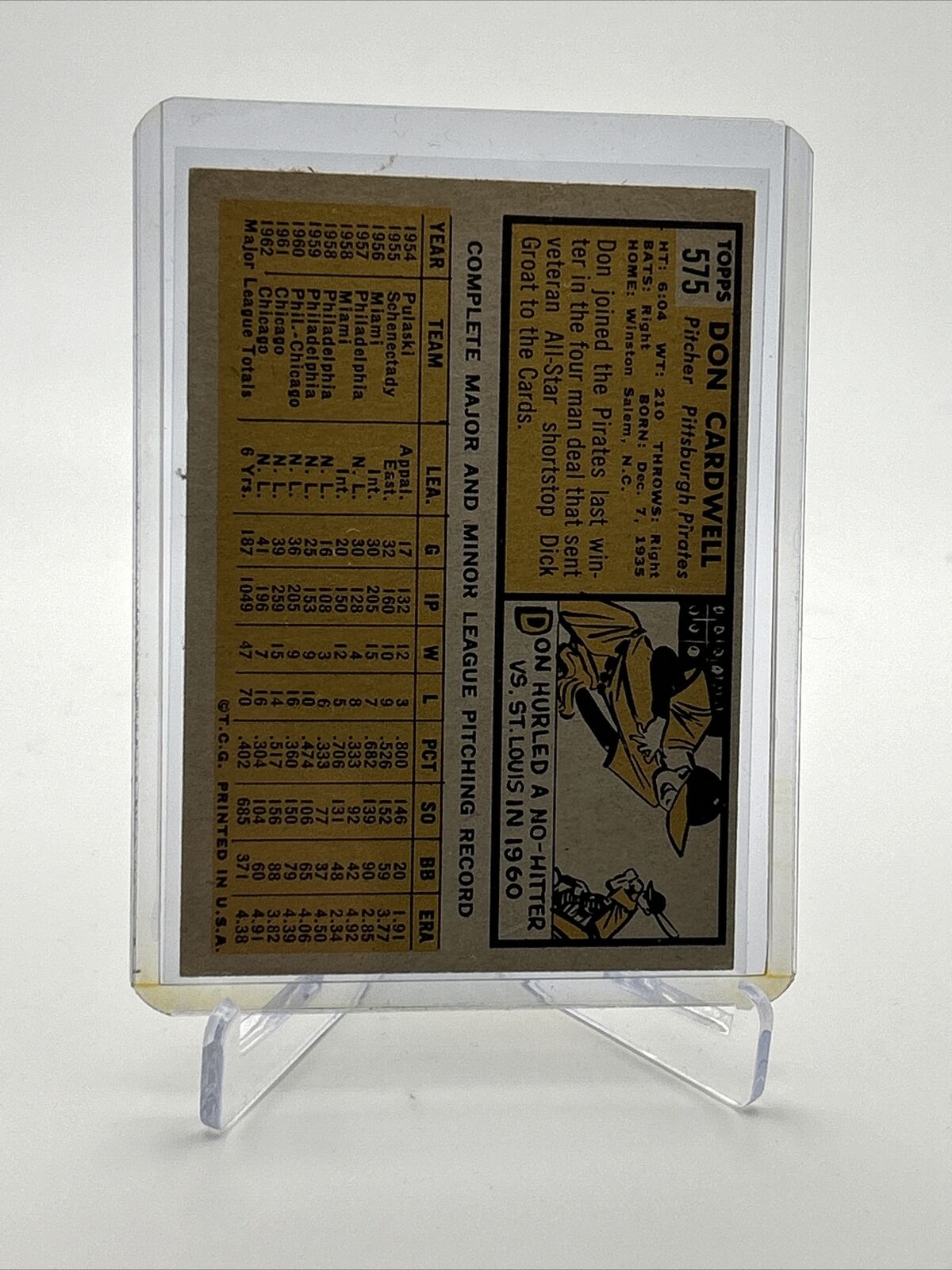 1963 Topps Don Cardwell Baseball Card #575 EX Quality FREE SHIPPING