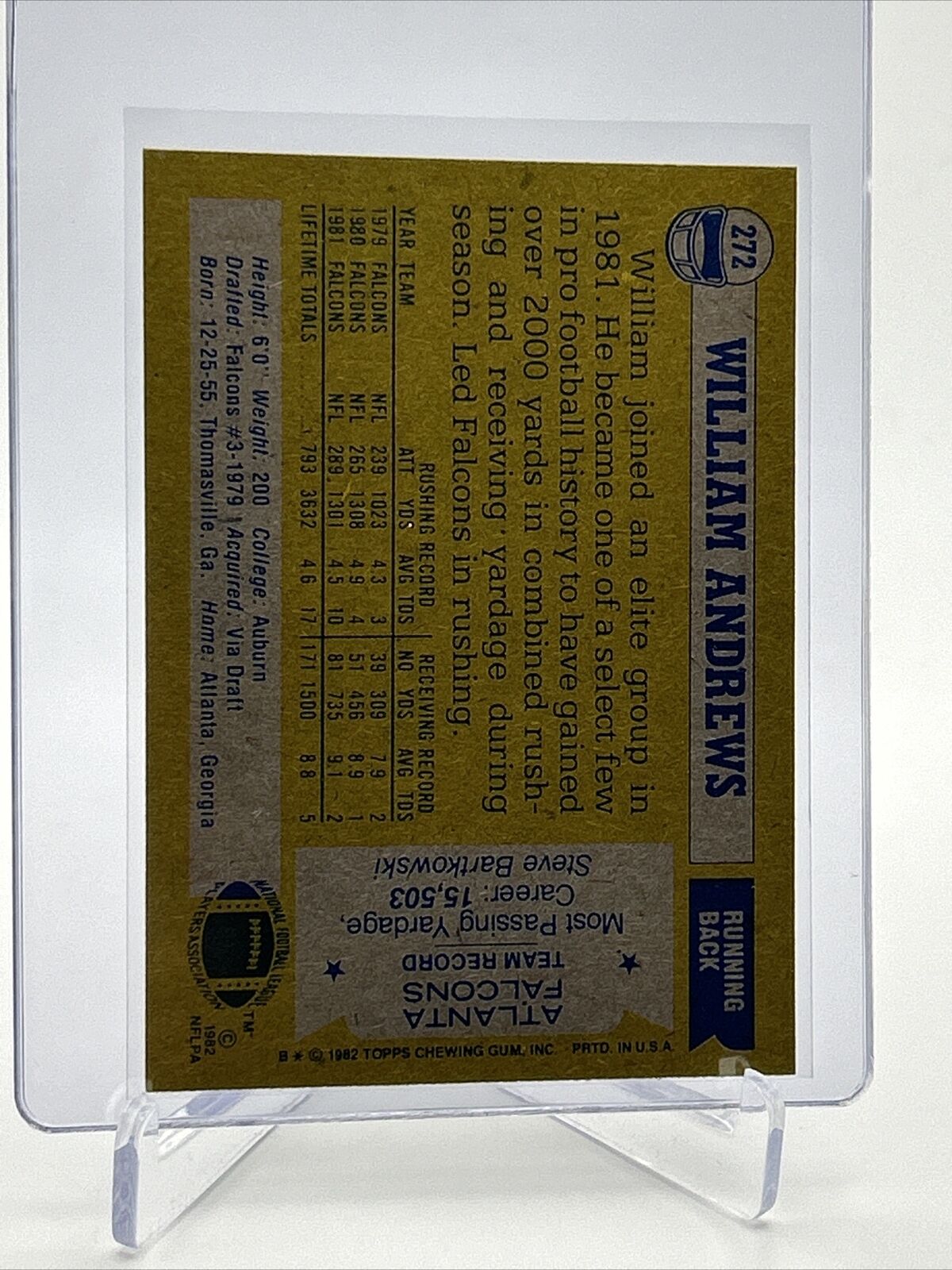 1982 Topps William Andrews Card #272 NM-MT FREE SHIPPING
