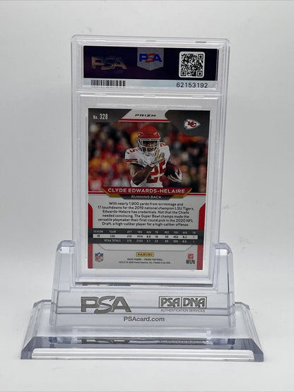 2020 Panini Prizm RED/WHITE/BLUE Prizm Clyde Edwards-Helaire Rookie #328 PSA 10