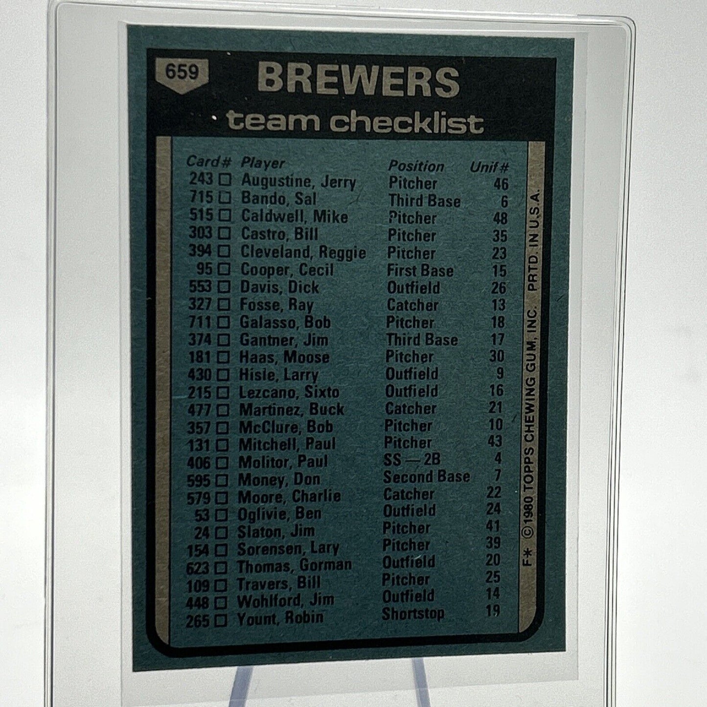 1980 Topps George Bamberger Checklist Baseball Card #659 NM-Mint FREE SHIPPING