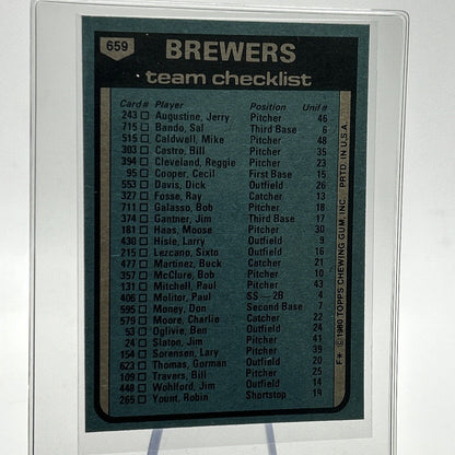1980 Topps George Bamberger Checklist Baseball Card #659 NM-Mint FREE SHIPPING