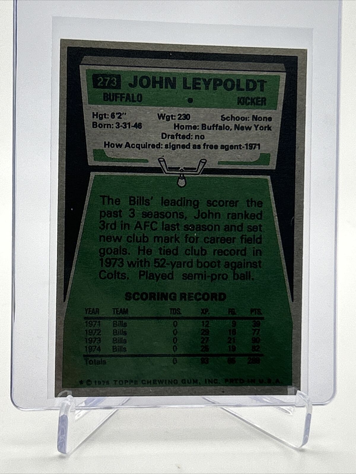 1975 Topps John Leypoldt Football Card #273 NM Quality FREE SHIPPING