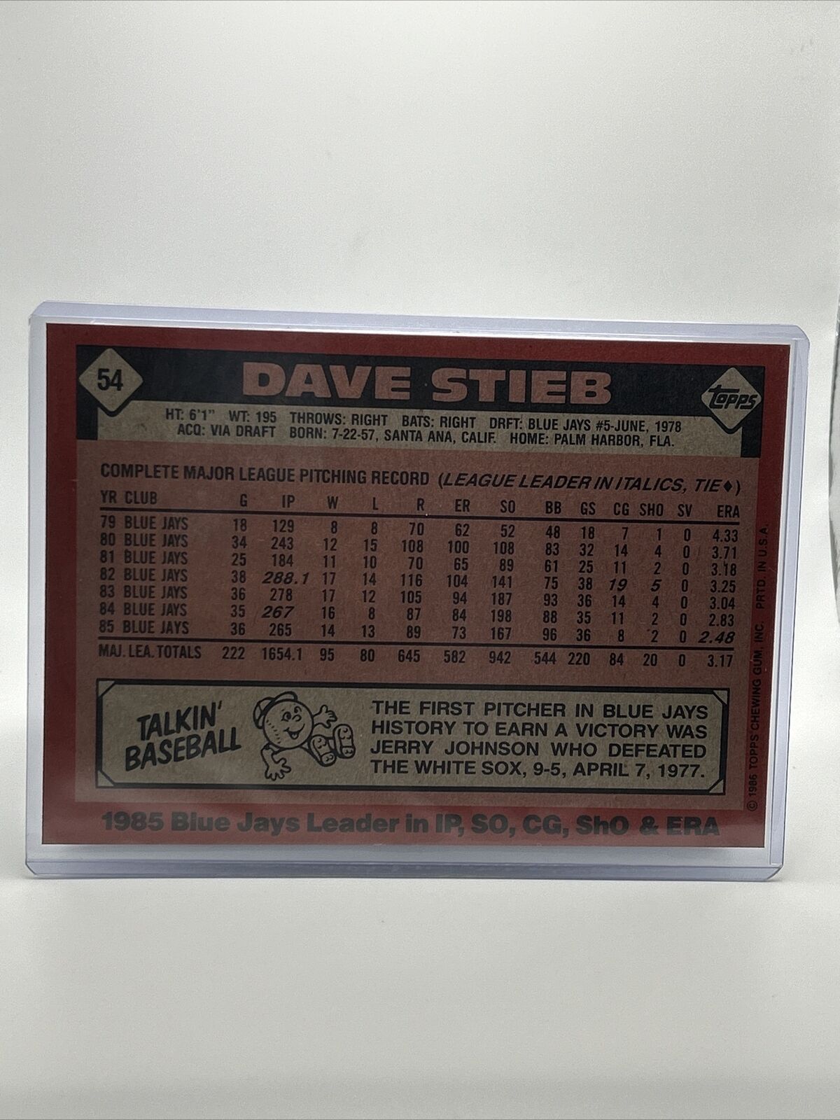 1986 Topps Super Dave Stieb Baseball Card #54 NM-Mint FREE SHIPPING