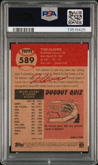 2023 Topps Living Set Tom Glavine Baseball Card #589 PSA 9 Mint
