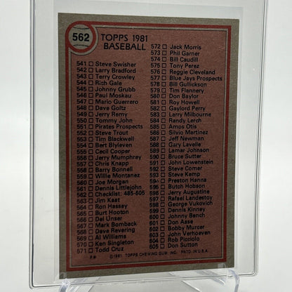 1981 Topps Checklist: 485-605 Baseball Card #562 NM-Mint FREE SHIPPING