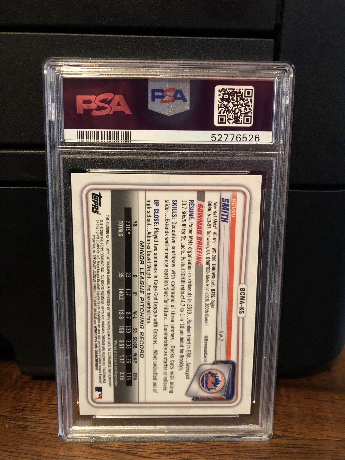 2020 Bowman Chrome Mega Box AUTOGRAPH Kevin Smith Card #BCMAKS PSA 10