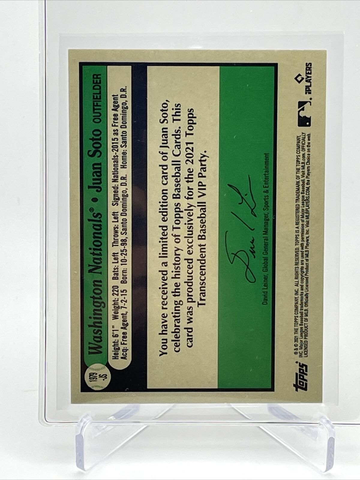 2021 Topps Transcendent Juan Soto Baseball Card #1979-JS 23/95 1979 Topps