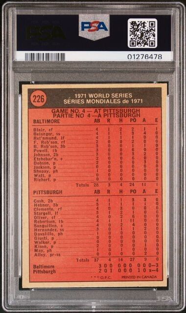 1972 O-Pee-Chee Roberto Clemente World Series Game 4 Baseball Card #226 PSA 7