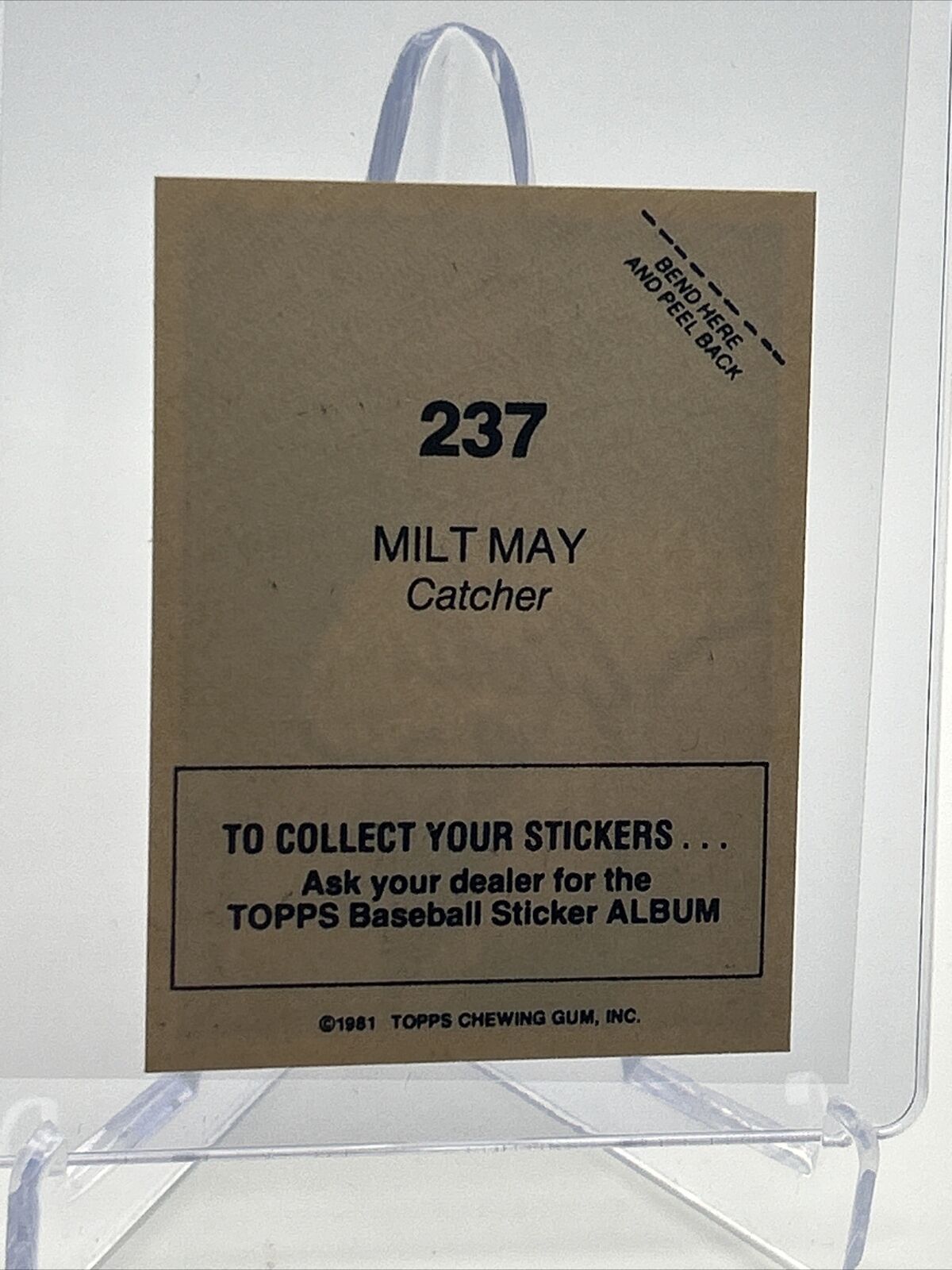 1981 Topps Stickers Milt May Baseball Card #237 NM-Mint FREE SHIPPING