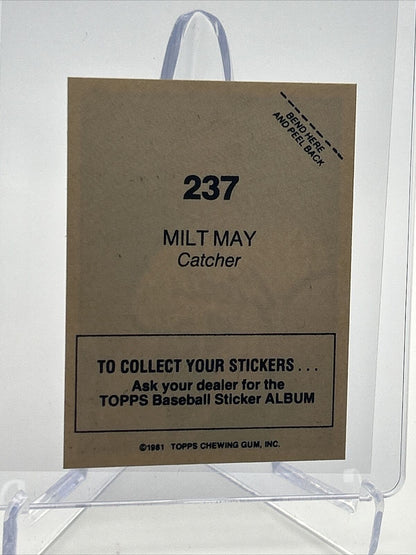 1981 Topps Stickers Milt May Baseball Card #237 NM-Mint FREE SHIPPING