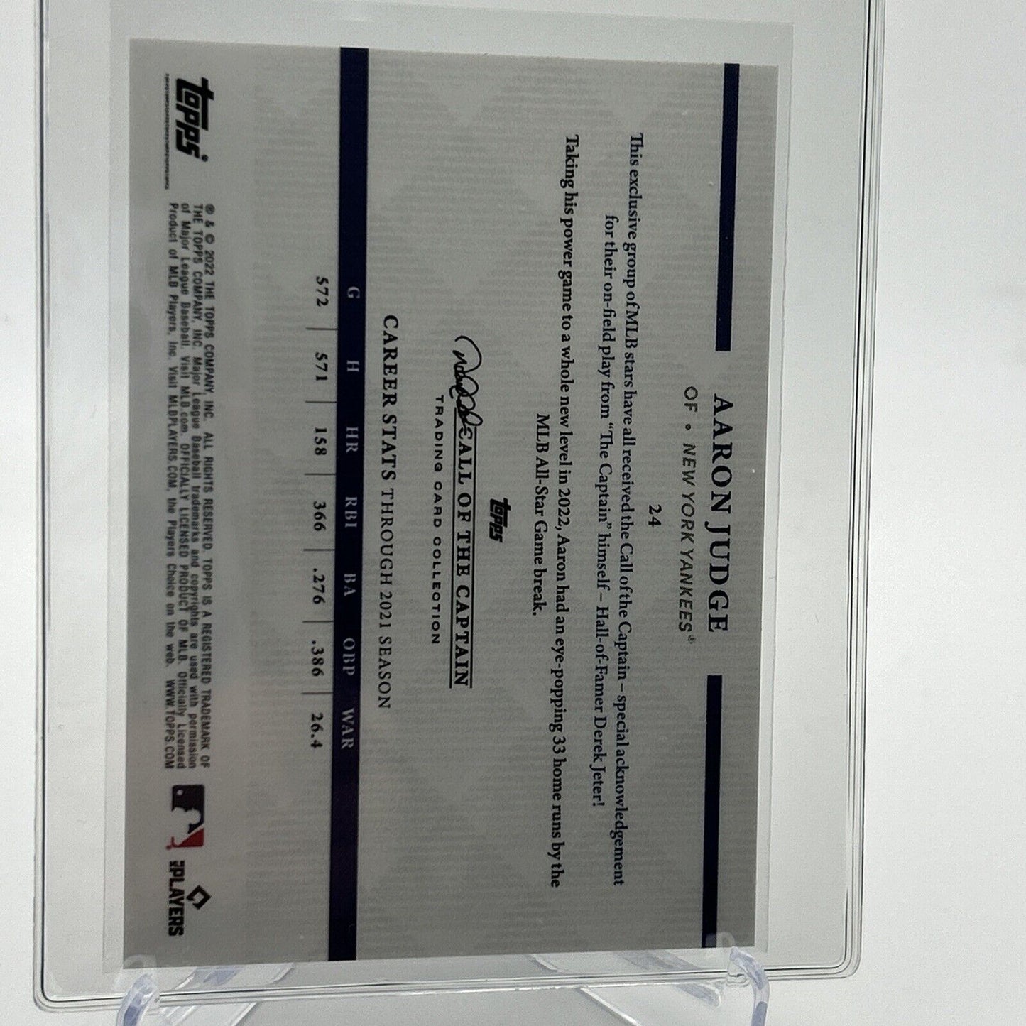 2022 Topps x Derek Jeter Aaron Judge Card #24 Mint FREE SHIPPING