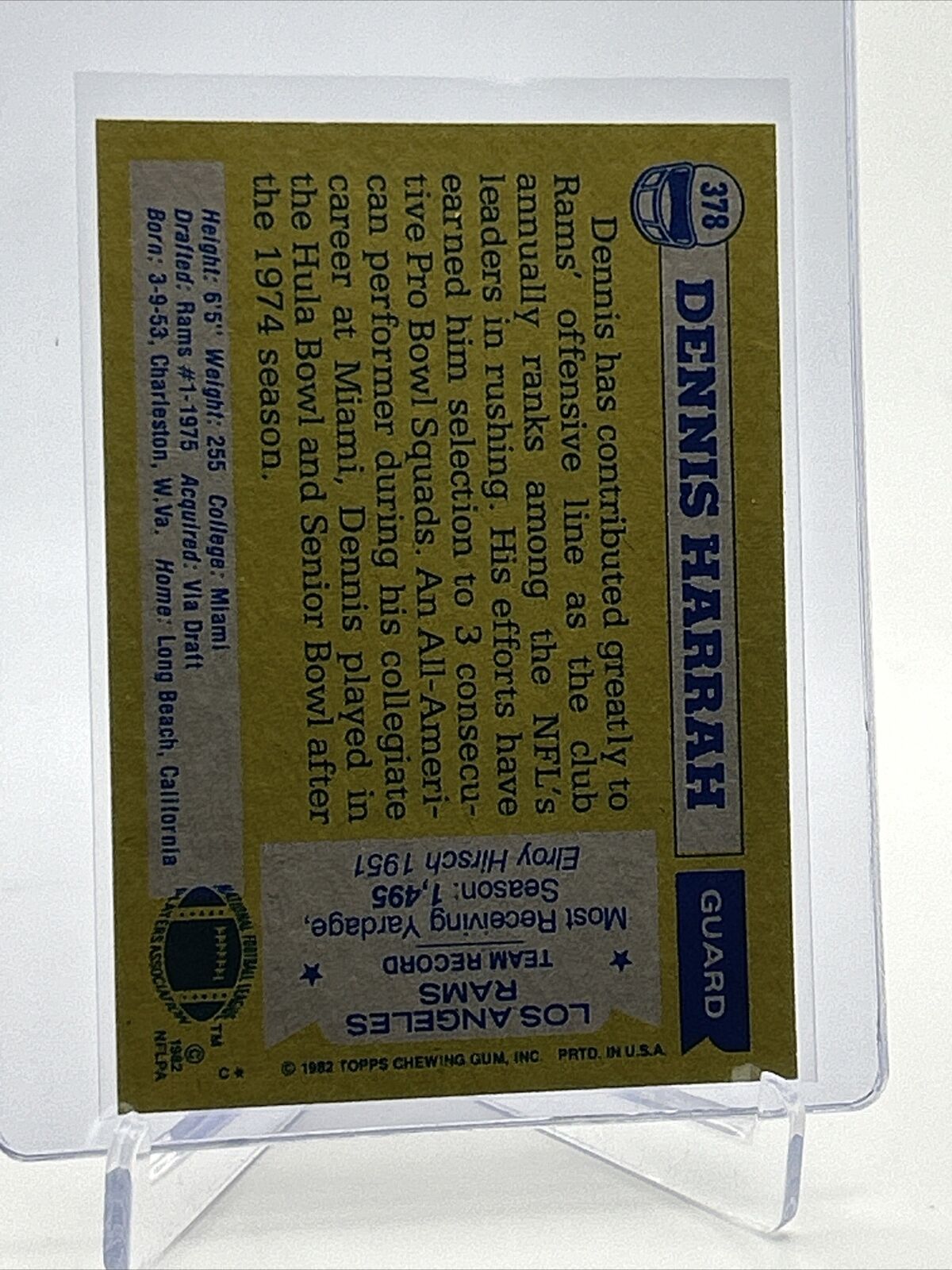 1982 Topps Dennis Harrah Football Card #378 NM-MT FREE SHIPPING