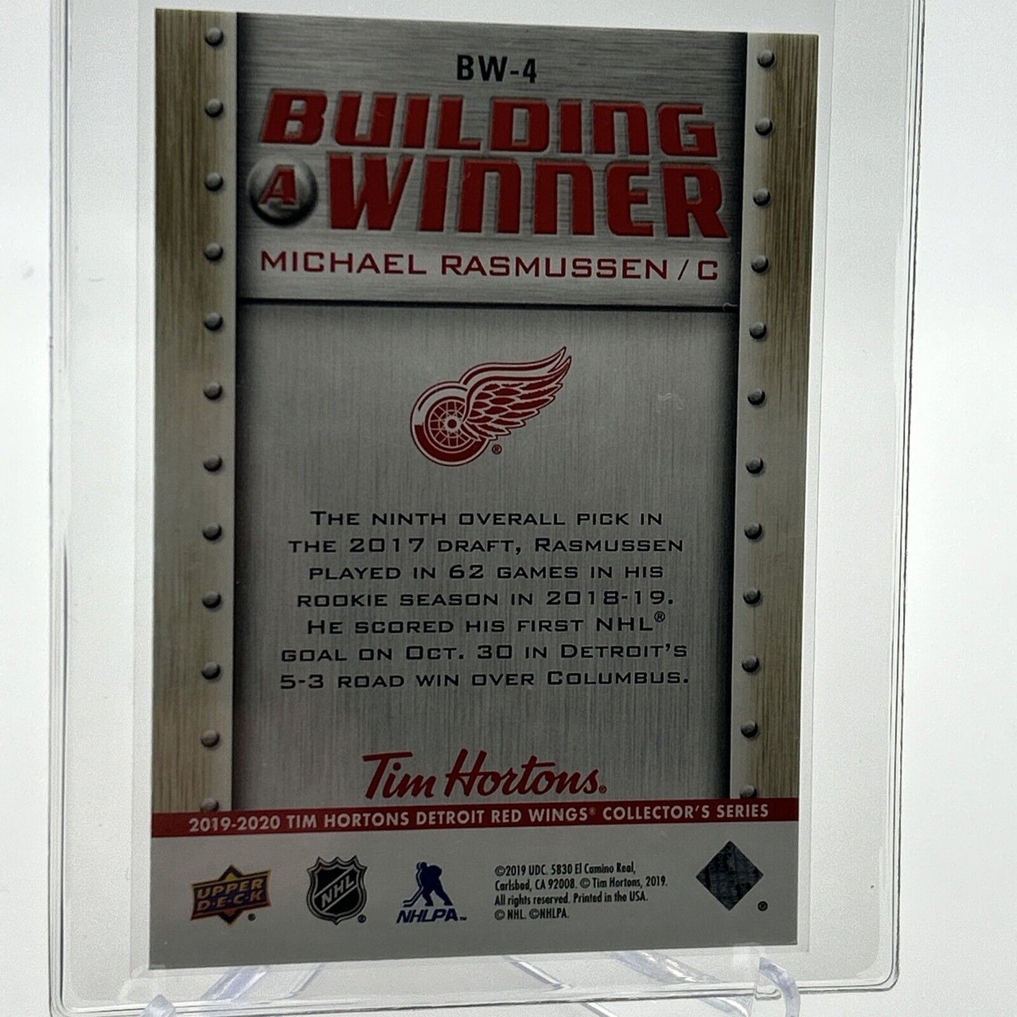 2019-20 Upper Deck Tim Hortons Michael Rasmussen Card #BW4 Mint FREE SHIPPING