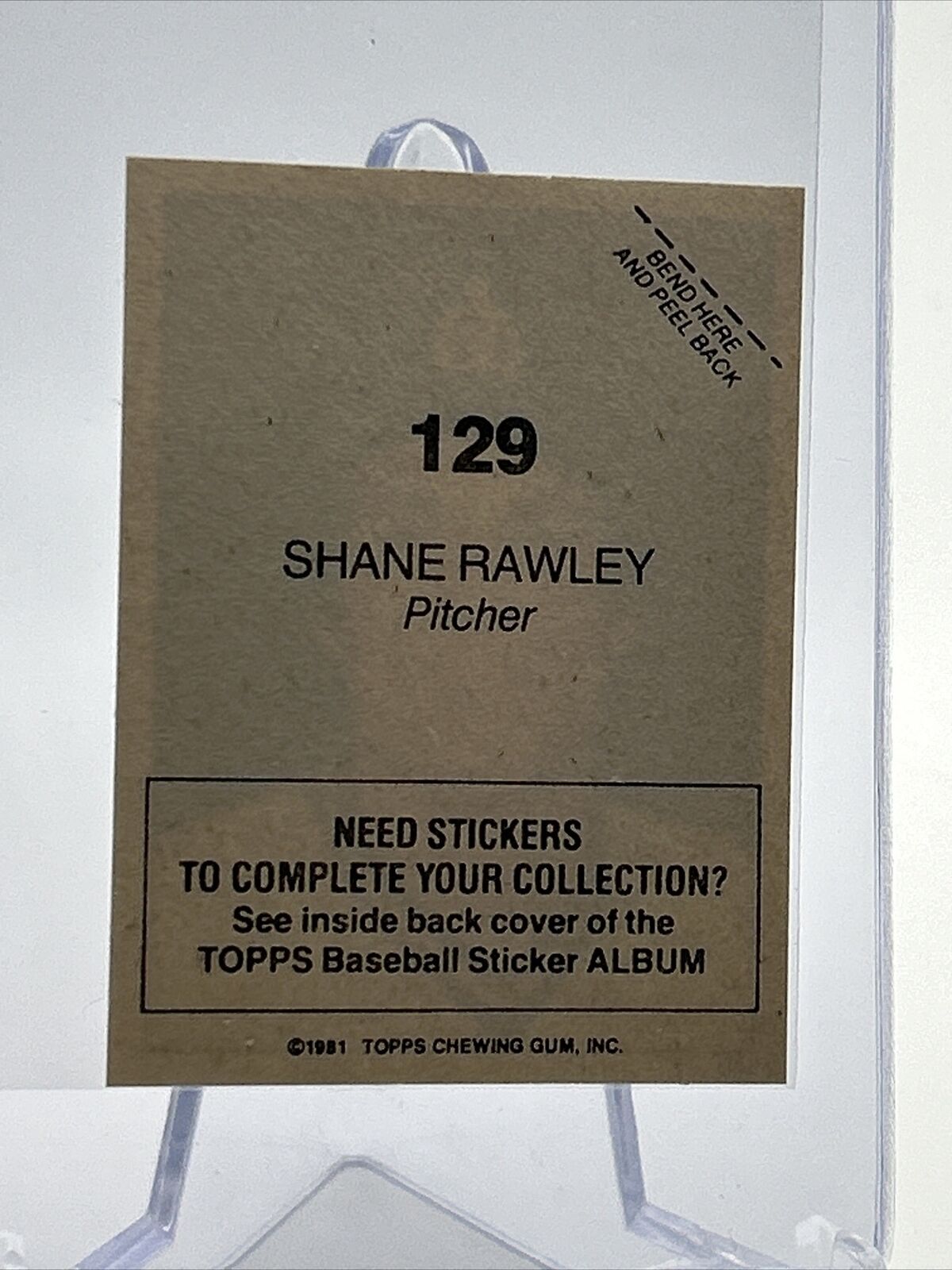 1981 Topps Stickers Shane Rawley Baseball Card #129 NM-Mint FREE SHIPPING