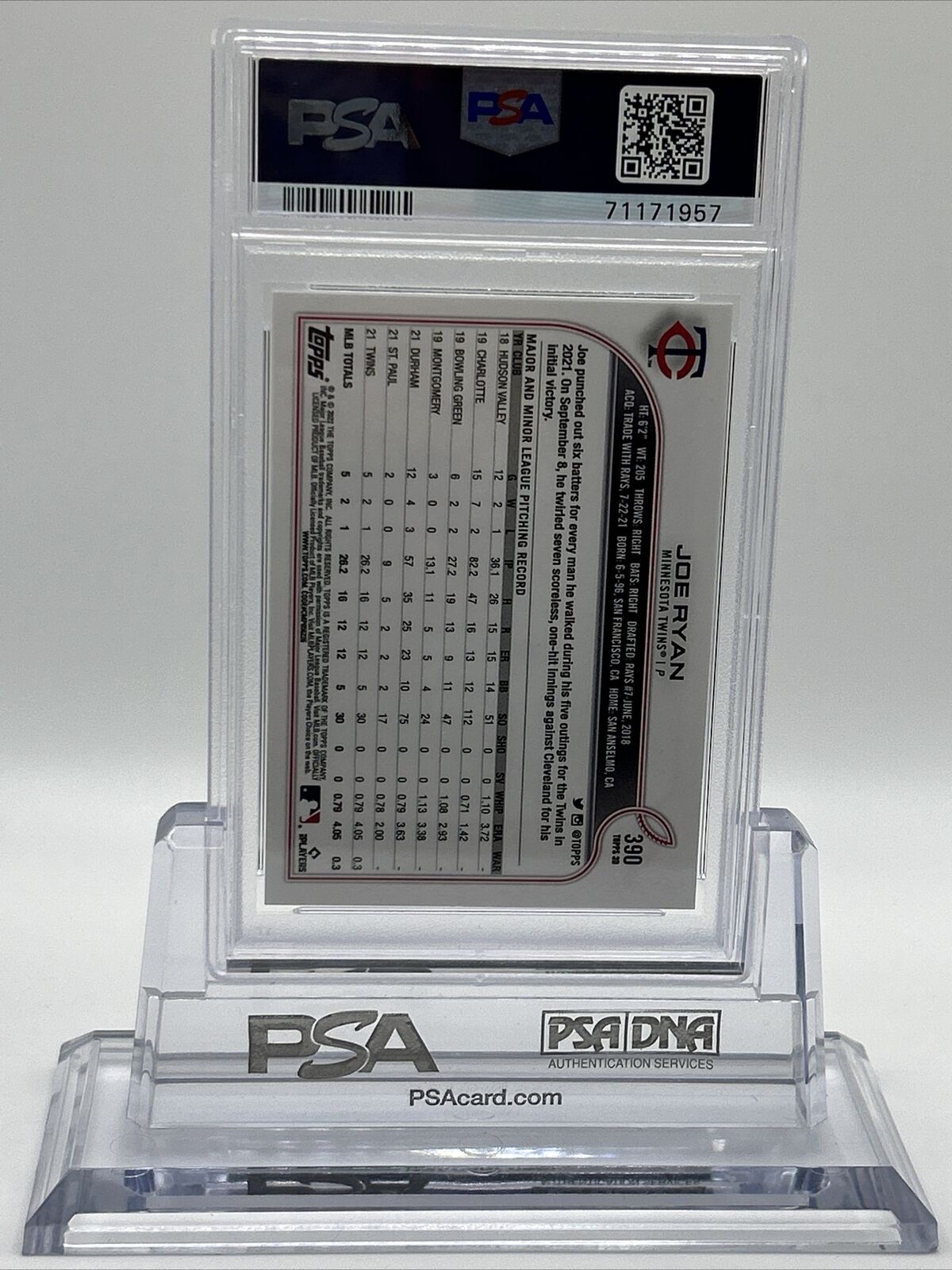 2022 Topps 3D Joe Ryan Rookie Baseball Card #390 PSA 9 Mint