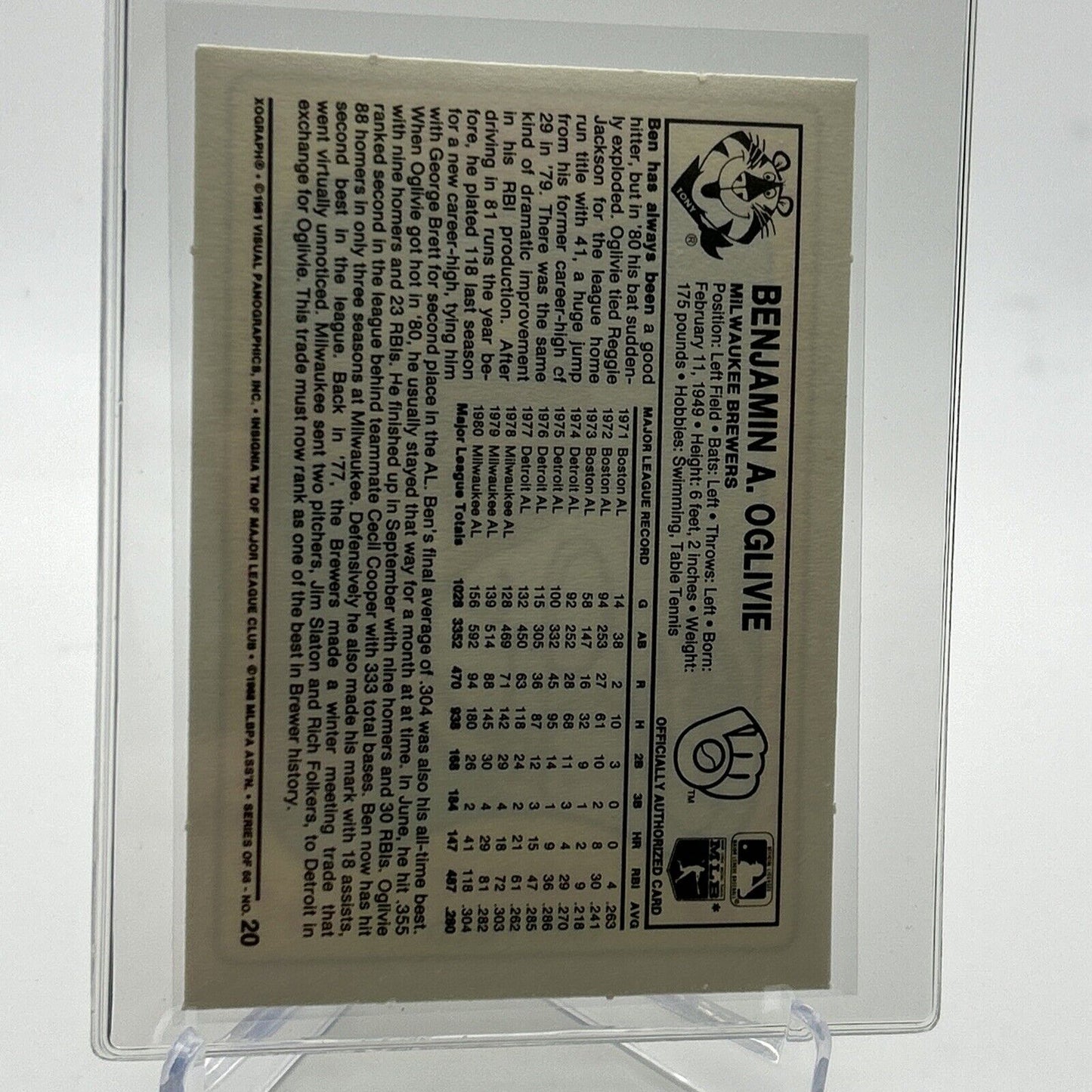 1981 Kellogg's Ben Oglivie Baseball Card #20 NM-Mint FREE SHIPPING