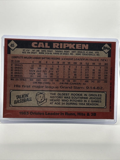 1986 Topps Super Cal Ripken Jr. Baseball Card #45 NM-Mint FREE SHIPPING