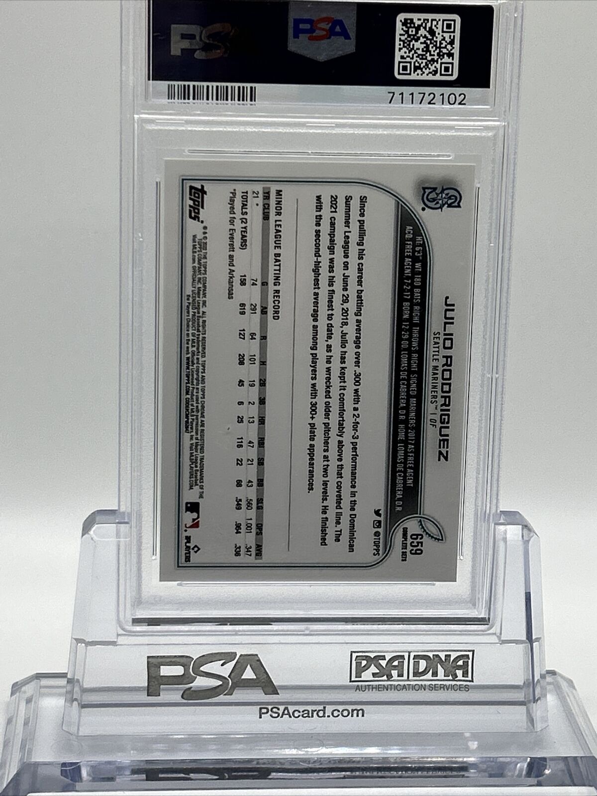 2022 Topps 582 Montgomery Club Julio Rodriguez Rookie Baseball Card #659 PSA 10